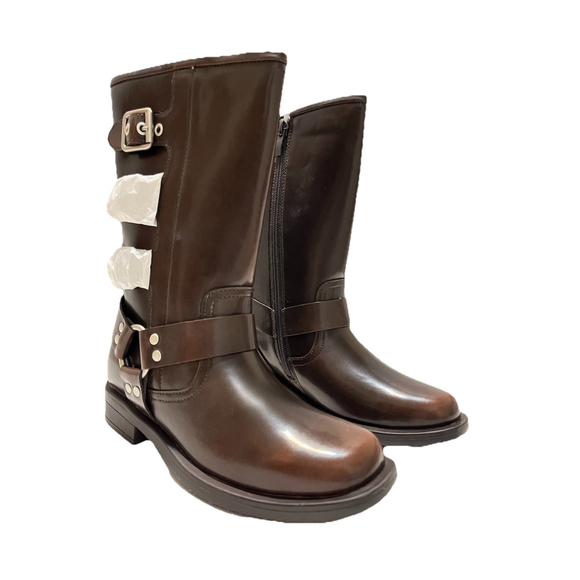 Dream Pairs Other - Dream Pairs Dark Brown Mid Calf Boots Buckle Strap Side Zip US 1 EU 32